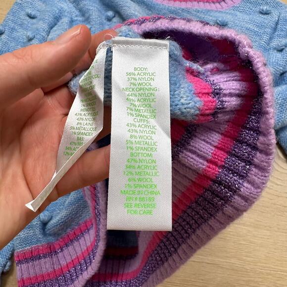 Lilly Pulitzer Verna Pom Pom Bobble Crew Neck Sweater Women’s L Color Blue/Pink - Picture 3 of 6